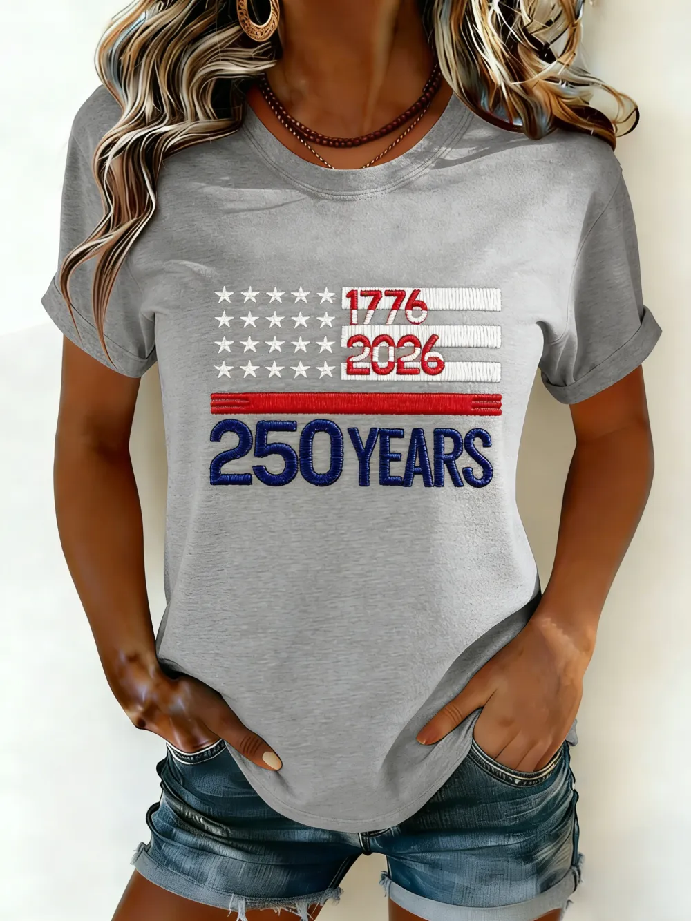 Patriotic USA Flag Embroidered Gradient Tee