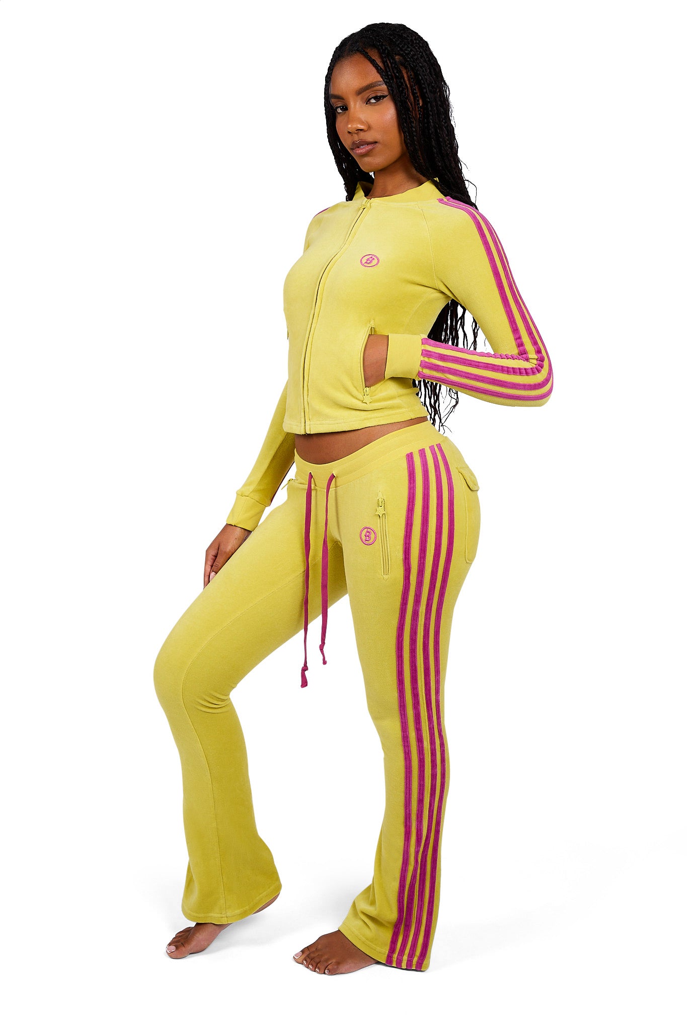 BODY VELOUR TRACK PANTS (LIME YELLOW/PINK)