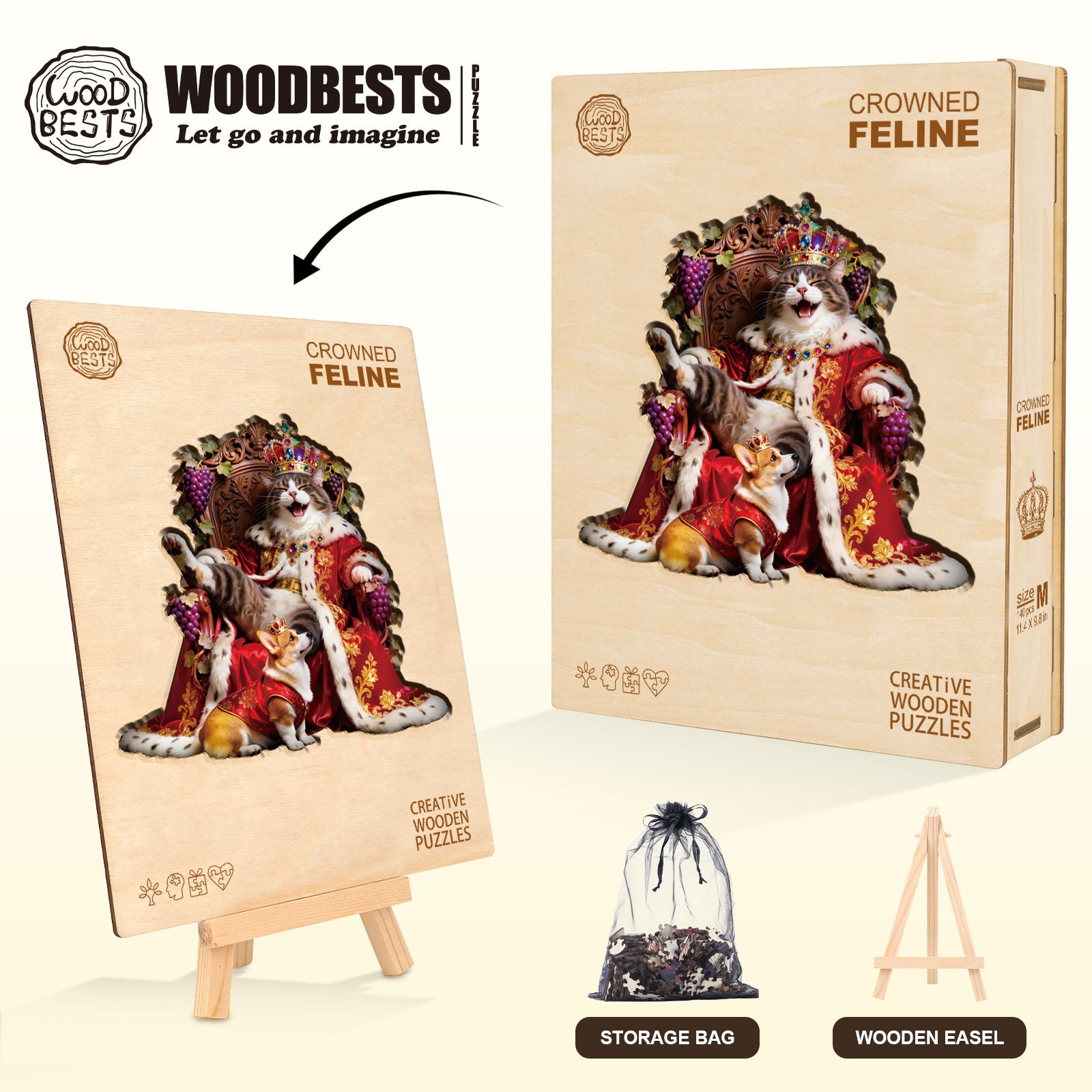 Crowned Feline Wooden Jigsaw Puzzle