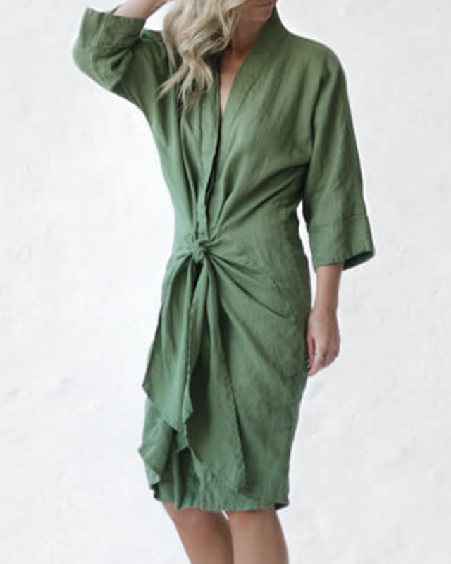 Casual and comfortable linen irregular tie dress 33fb