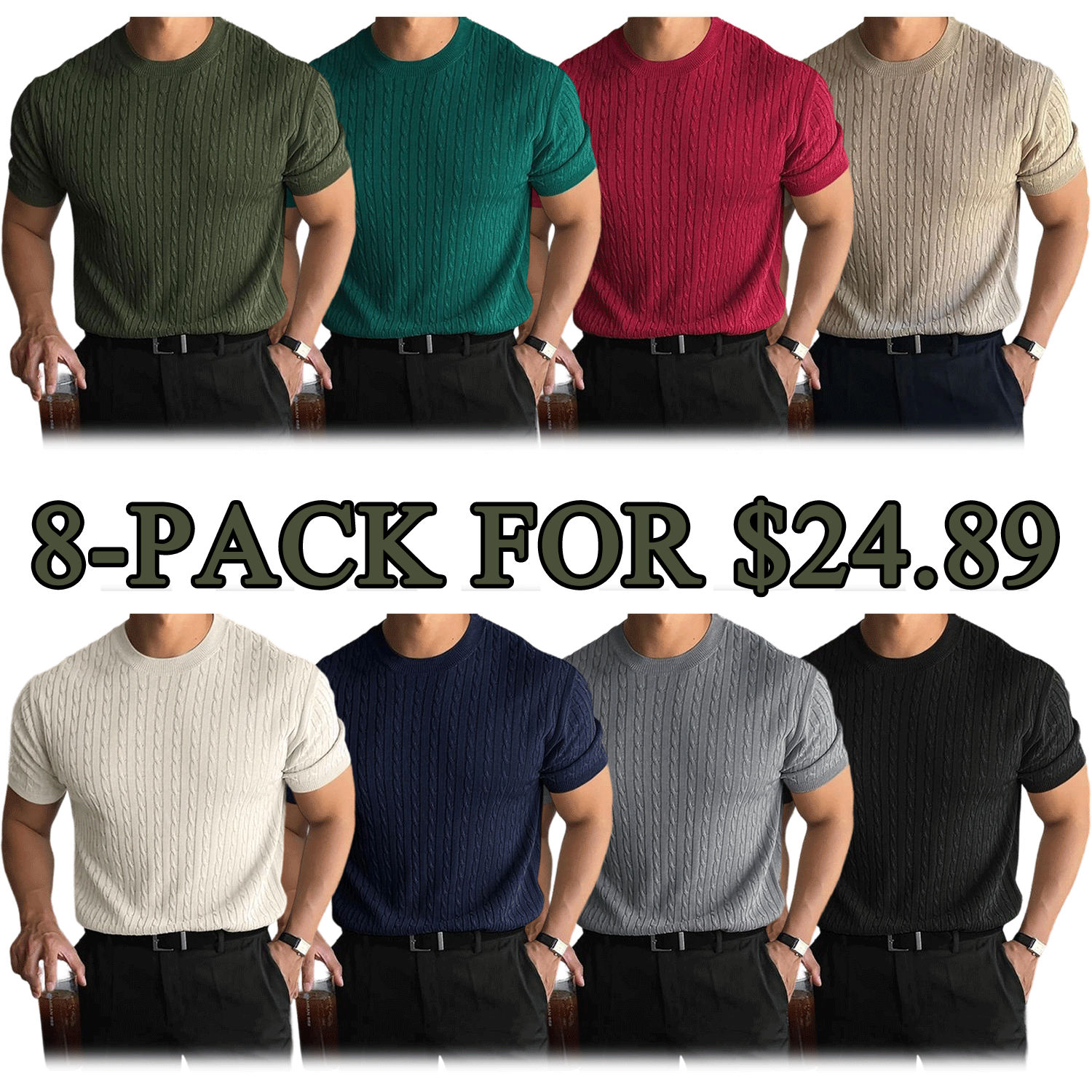 Men’s Slim Cable Knit Crew Neck Top – Lightweight Casual Knit for Spring & Summer
