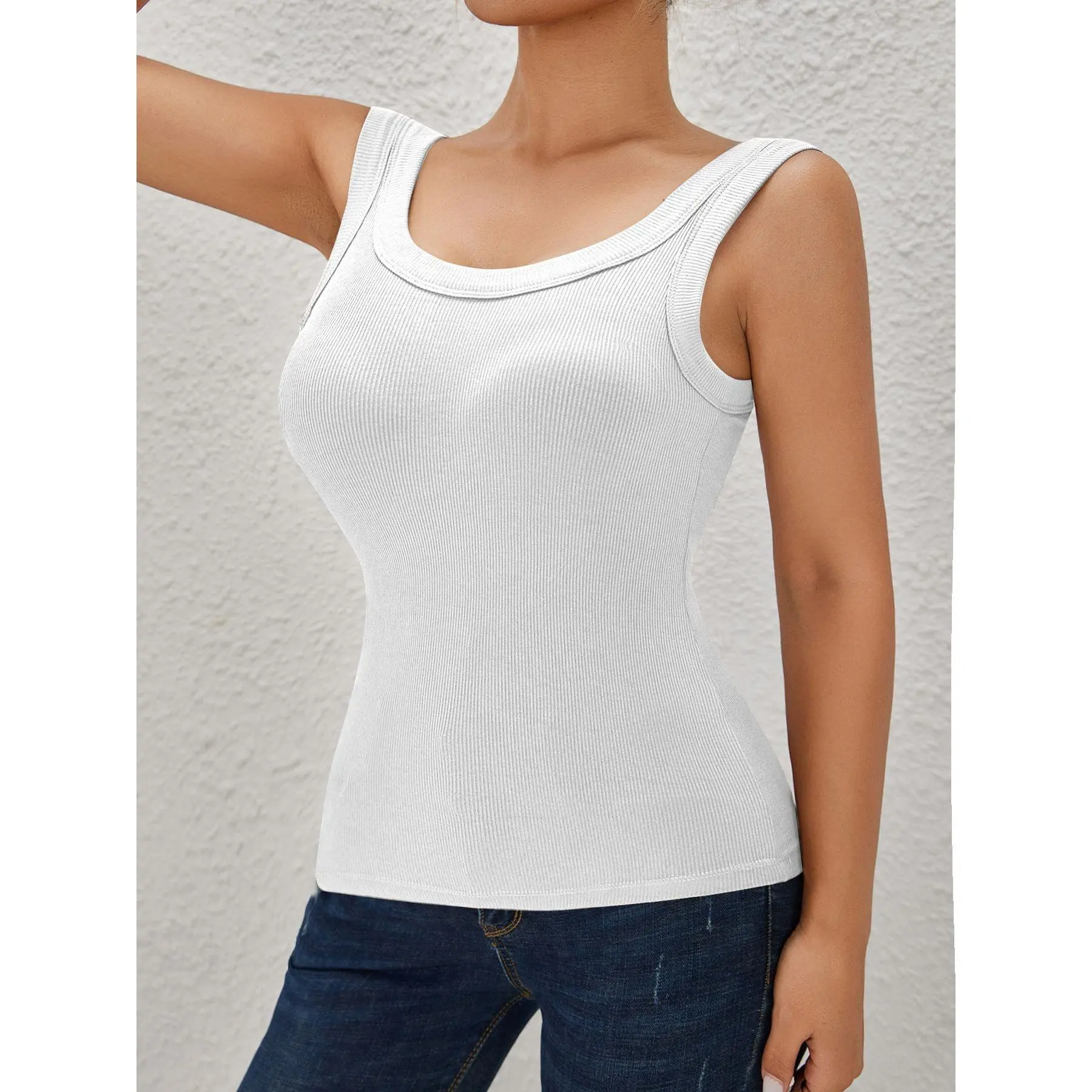 Ribbed Workout Tank Tops for Women with Built in Bra Tight Racerback Scoop Sports Tank Neck Athletic Top for Summer And All Seasons