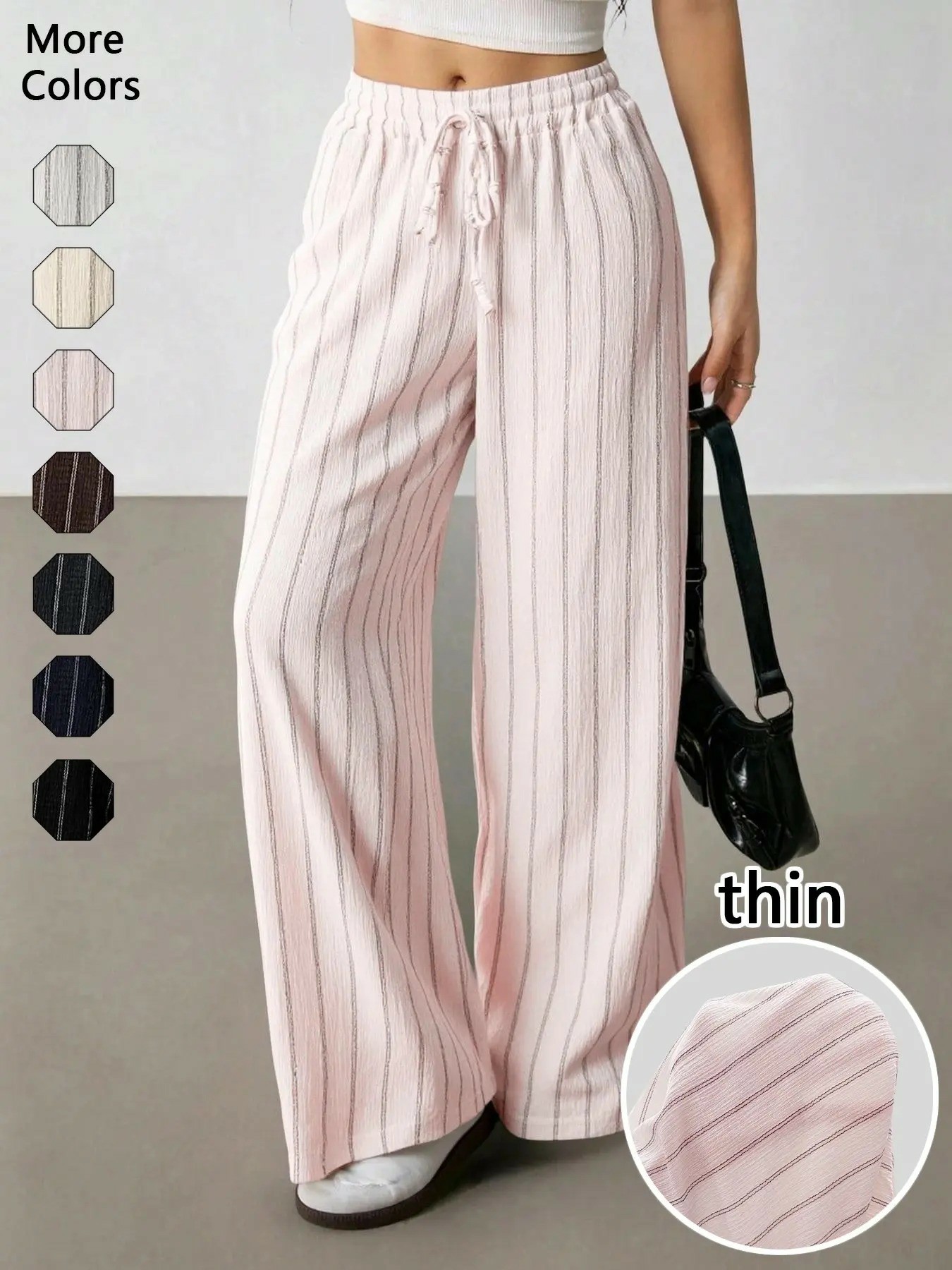 Women's Striped Waist-Tie Straight-Leg Loose Streetwear Pants