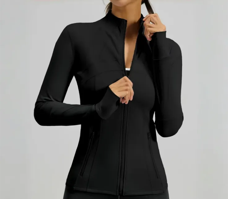 Women’s Slim Fit Full Zip Athletic Jacket with Zip Pockets – Long Sleeve Workout Top