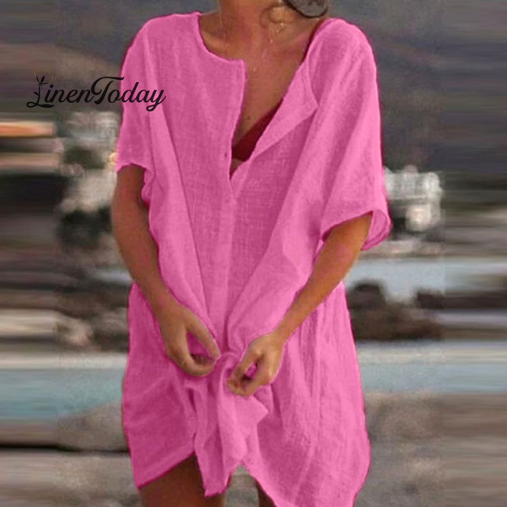 Ladies Simple Lazy Style Cotton Linen Shirt