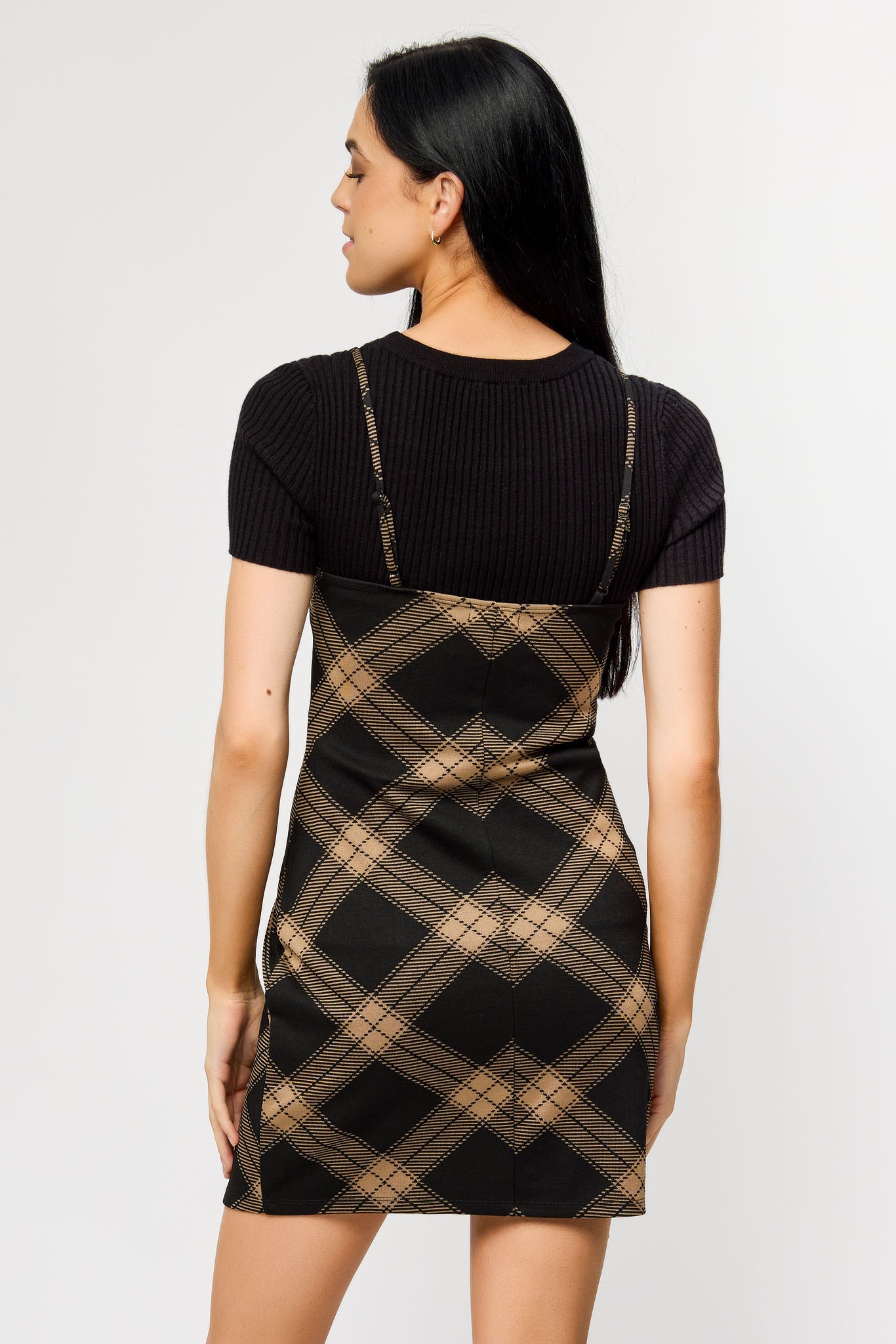 Plaid Print Spaghetti Strap Bodycon Dress with Side Slit