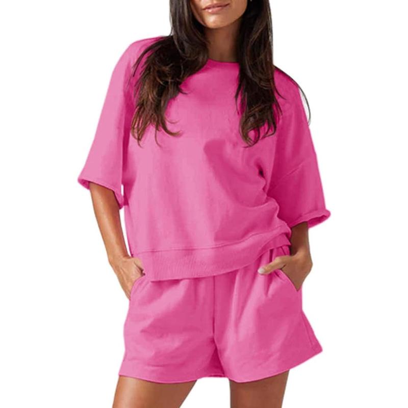 Women's 2-Piece Casual Tracksuit Set – Oversized Cropped Sweatshirt & High Waist Running Shorts