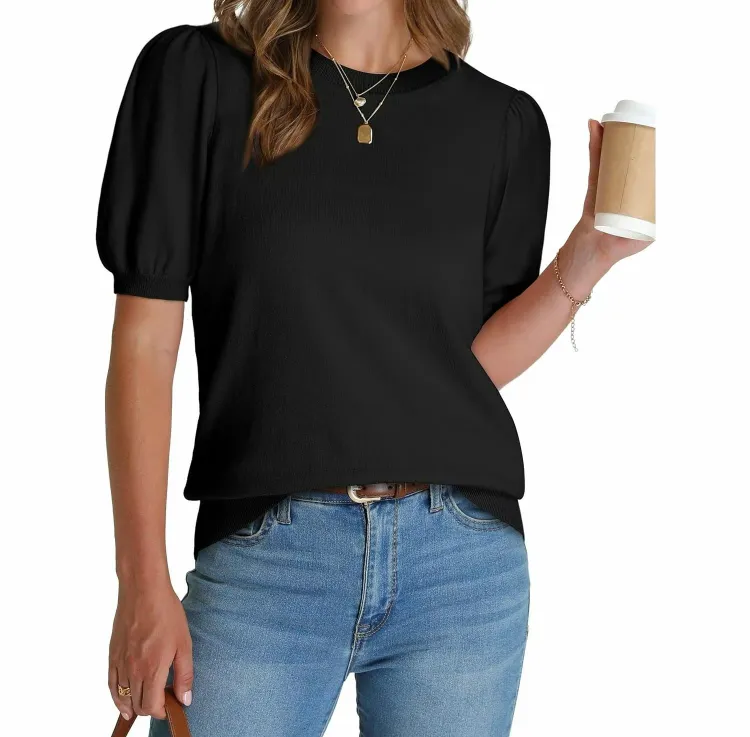 Women's Puff Sleeve Sweater – Trendy Spring/Summer Work Top