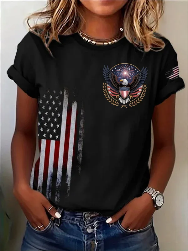 Ladies' Leisure 250Th Anniversary National Day Celebration Round Neck Short Sleeved T-Shirt