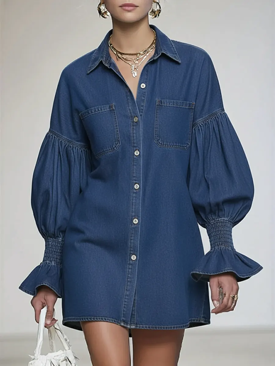 Women's Casual And Fashionable Denim Cotton Mini Dress