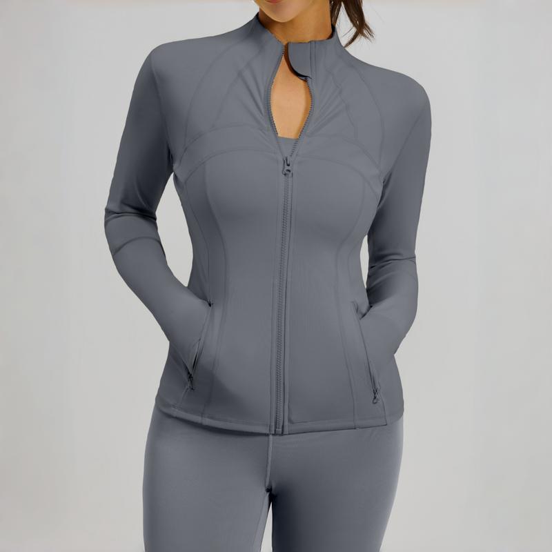 Women’s Soft Blue Full Zip Athletic Jacket – Slim Fit Activewear