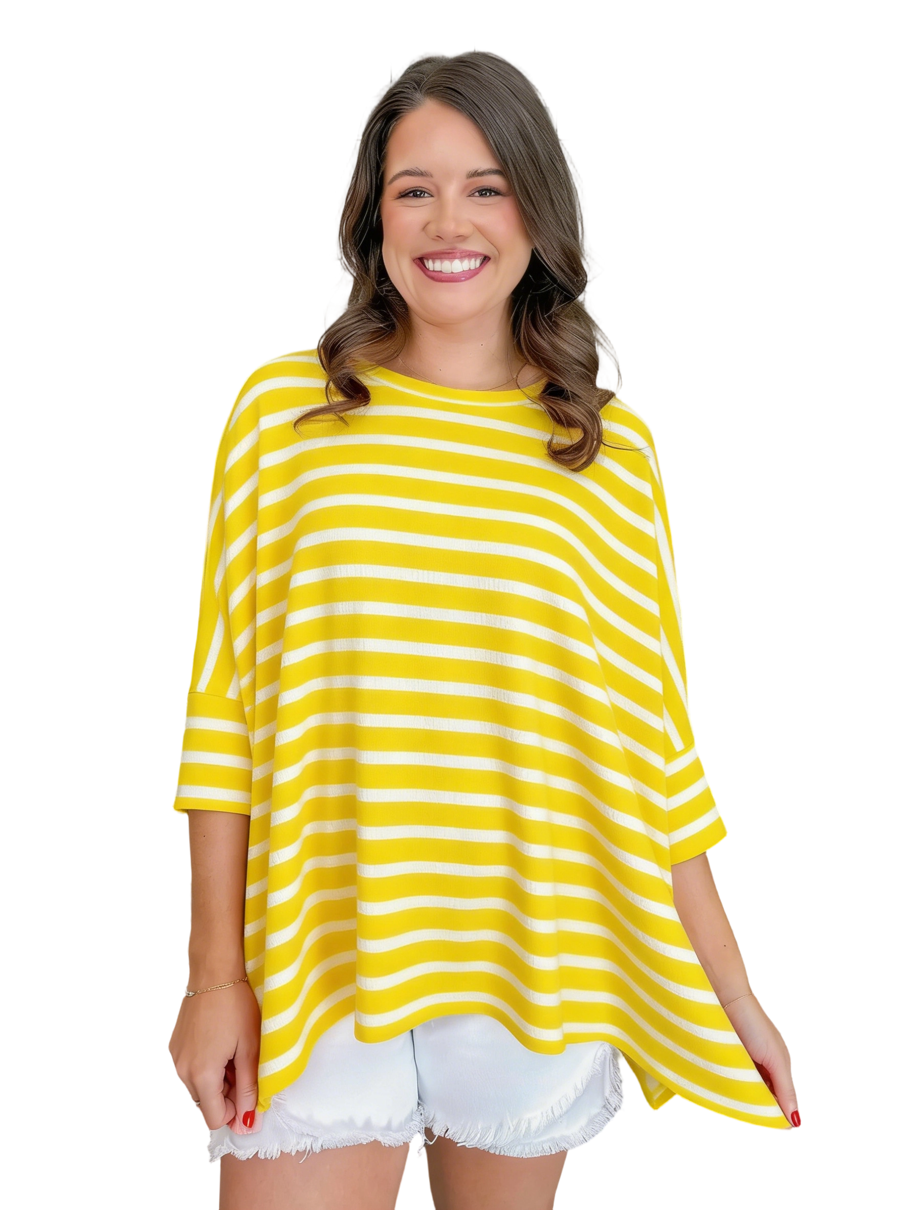 Women’s Spring Striped Raised Rib 3/4 Sleeve Top