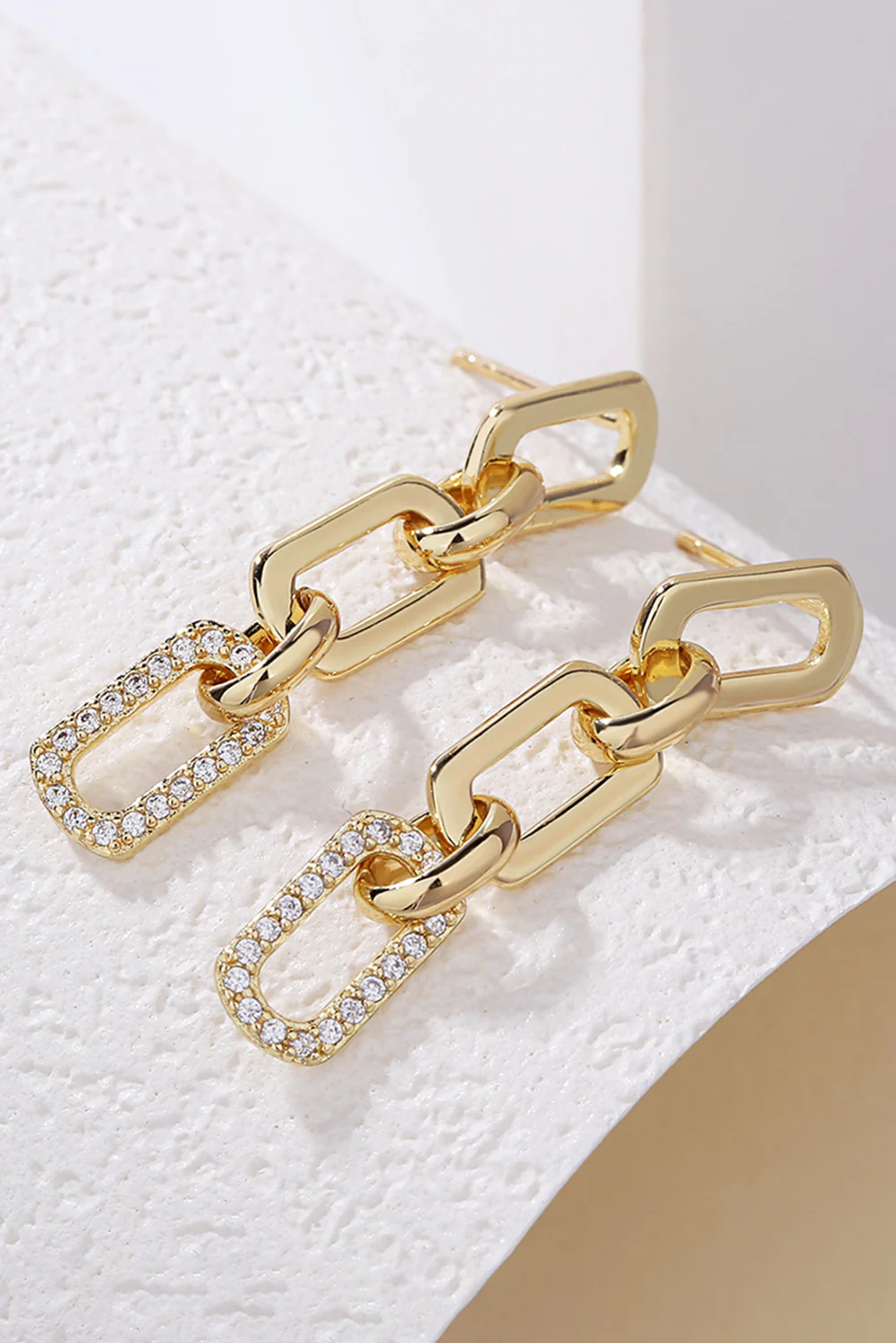 Gold Chain Link Rhinestone Decor Plate Stud Earrings