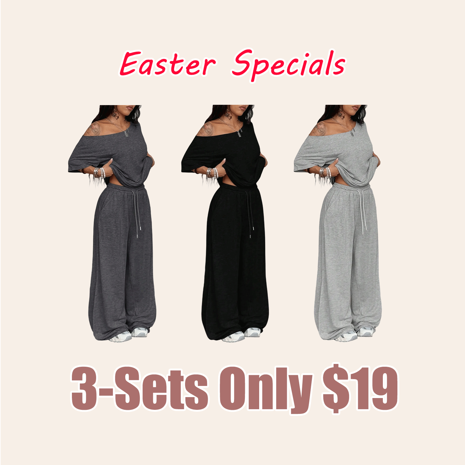 Women's Minimalist Basic Daily Wear Going Out Sport Comfortable Off Shoulder T-Shirt And Wide Leg Pants Two Pieces Outfits