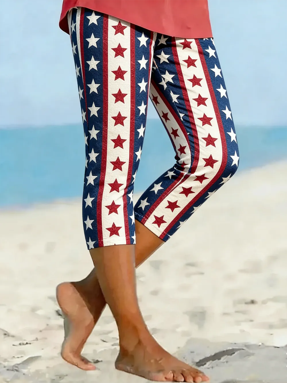 Women Star Capris Elastic Waist Pants Casual Summer Trousers