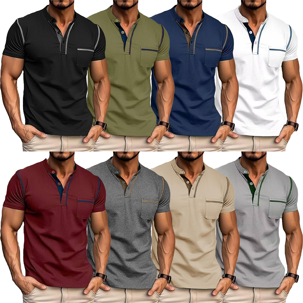 Men's Fashion Henley Shirt Classic Short Sleeve Lightweight Button Cotton T-Shirt Casual Top