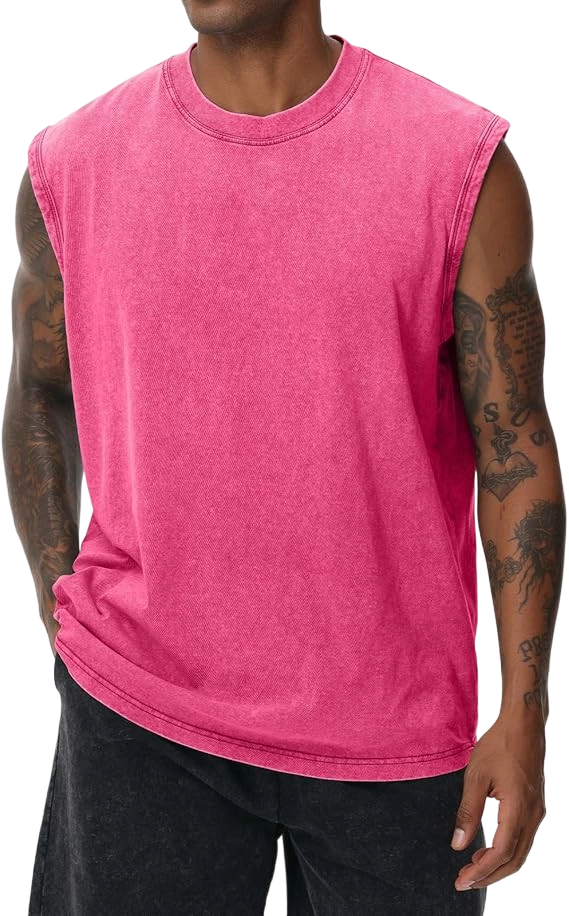 Unisex Cotton Workout Tank Tops Sleeveless Acid Wash Tshirts
