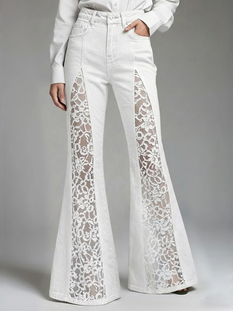 Patchwork Lace Flared Jeans