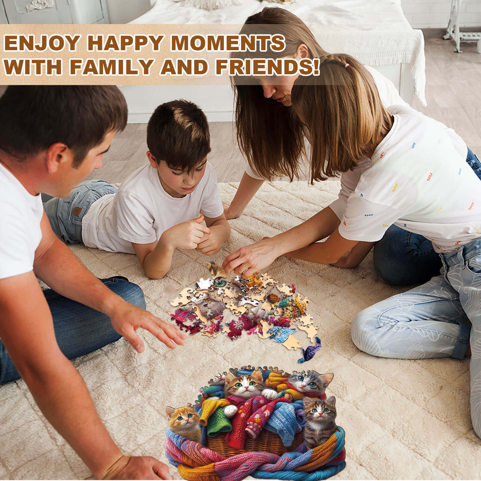 Colorful fabric cat Wooden Jigsaw Puzzle