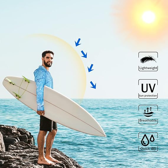 Men's UPF 50+ Sun Protection Hoodie Shirt Long Sleeve SPF Fishing Outdoor UV Hiking Lightweight Shirts