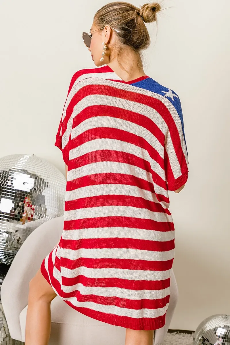 American Flag Low Gauge Knit Cardigan