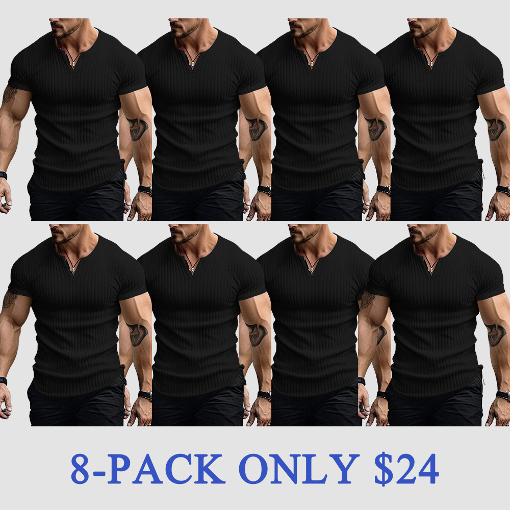Men's Vertical Striped V-Neck Short Sleeve T-Shirt