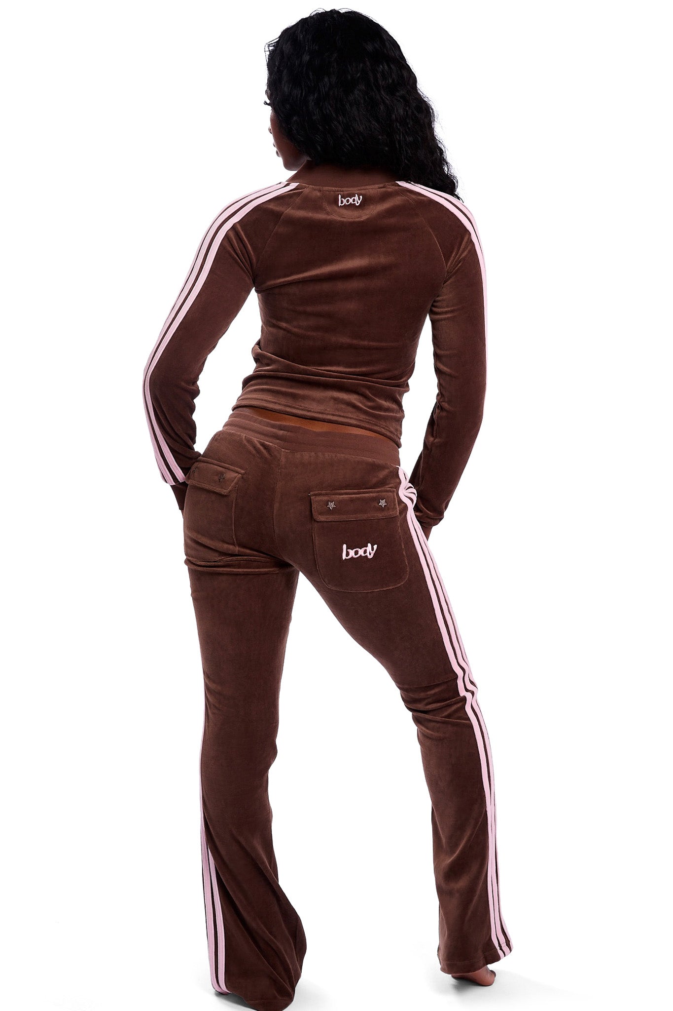 PRE-ORDER - BODY VELOUR TRACK PANTS (BROWN/PINK)