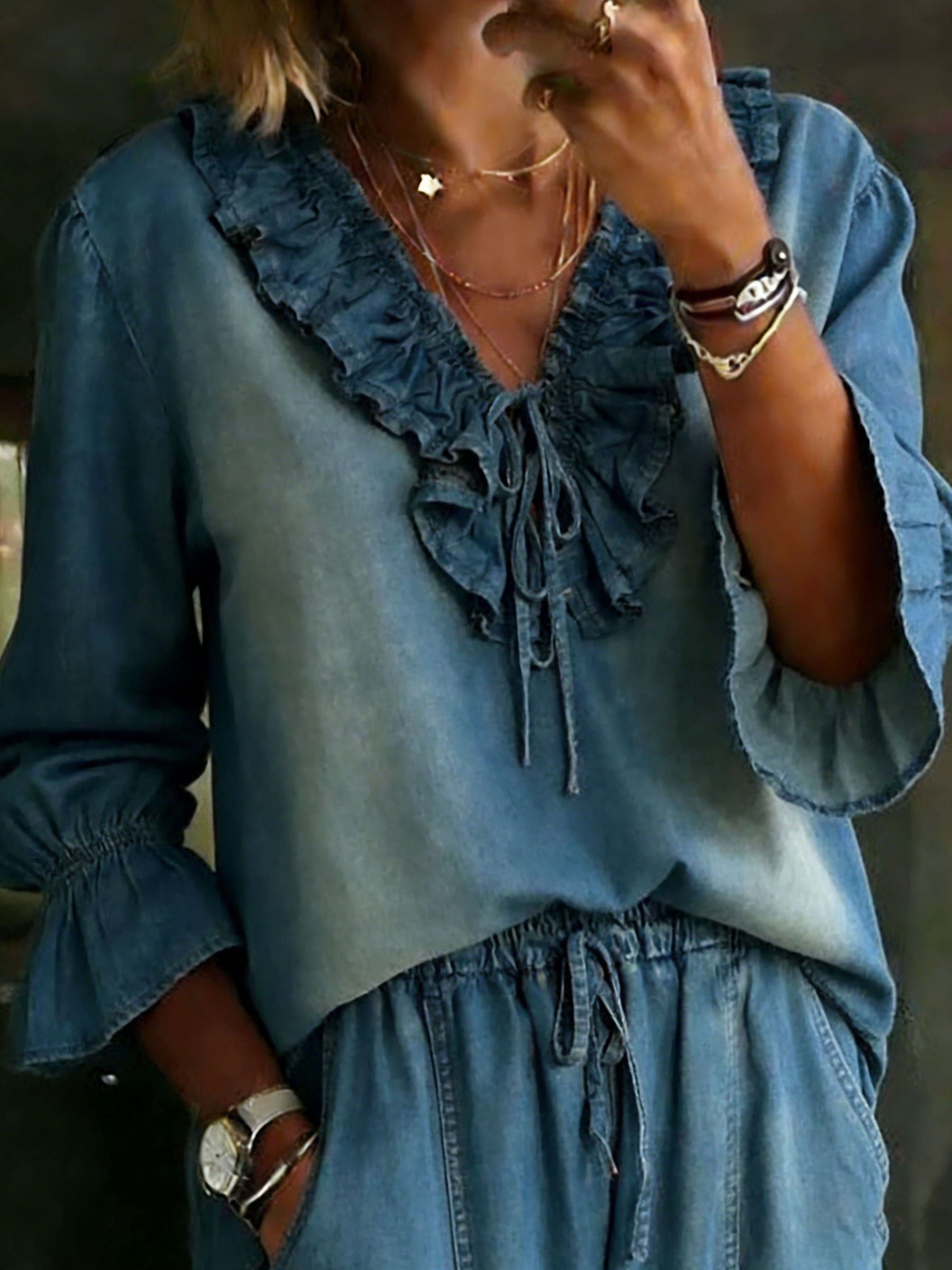 Women's Solid Color Casual Cotton Denim Shirt