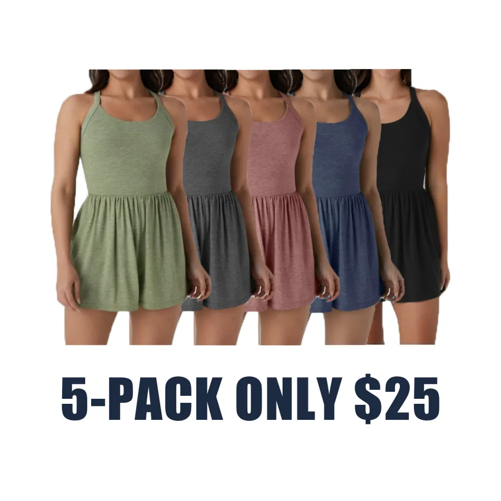 Women‘s 2-in-1 Backless Romper with Pockets