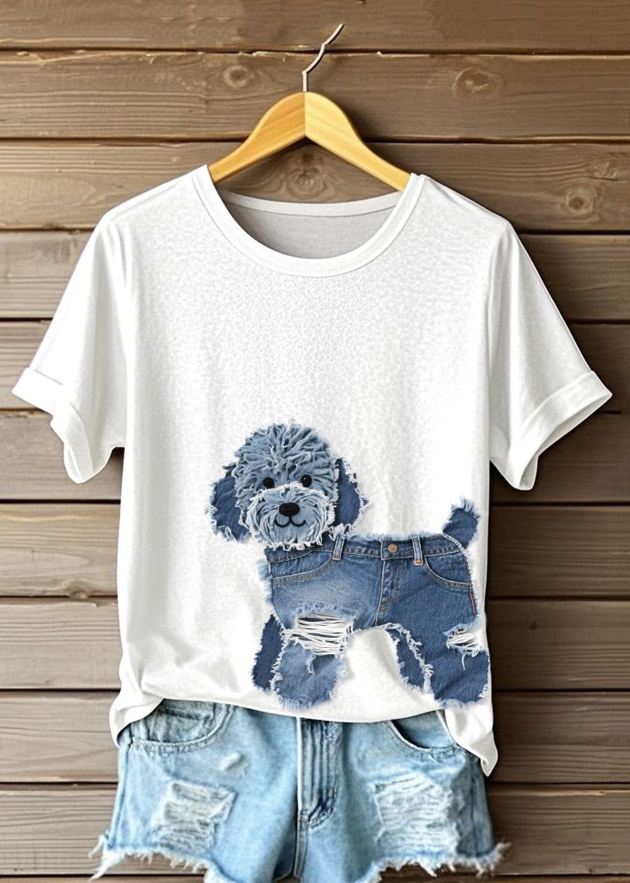 Poodle Denim Patchwork Art Print T-shirt