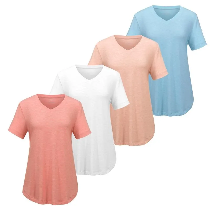 Short Sleeve Shirts for Women Casual V-Neck Plain Tees, Various Color Combinations