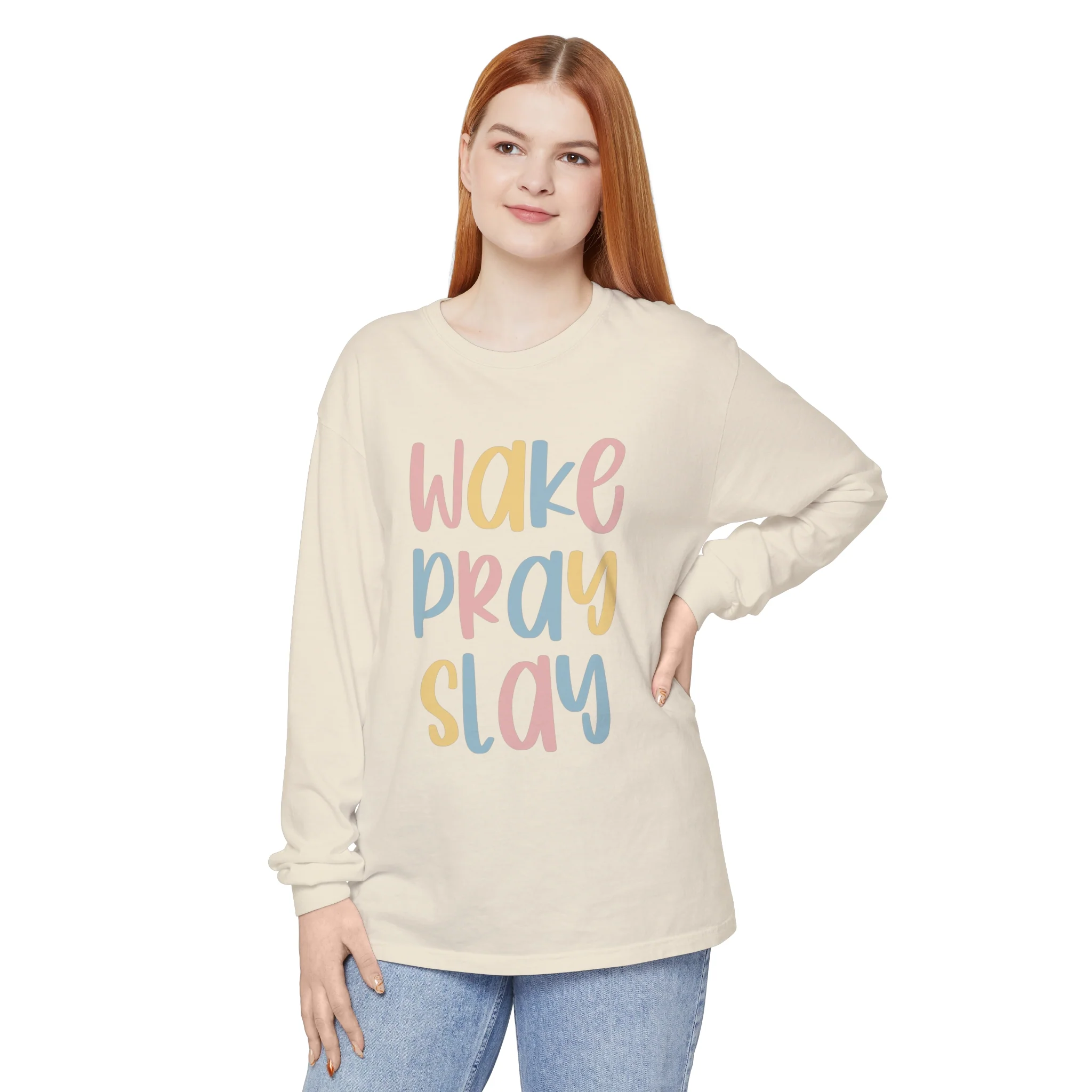 Wake Pray Slay Unisex Garment-dyed Long Sleeve T-Shirt