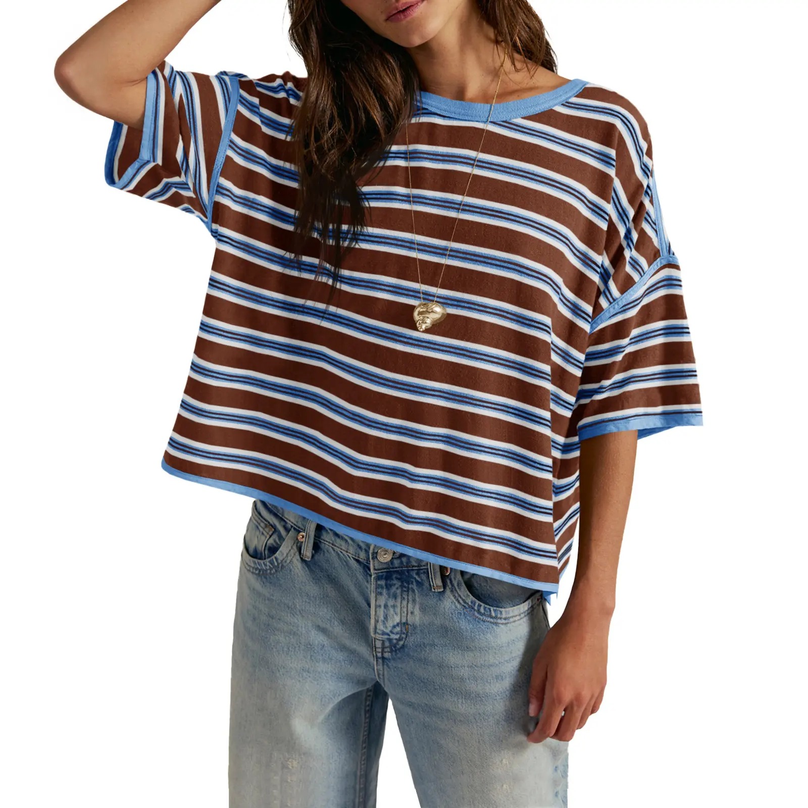 Women's Striped Oversized Crewneck T-Shirt