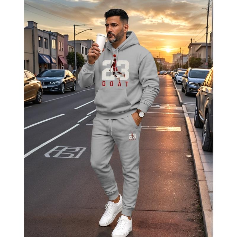 Men's Goat 23 Pattern Print Hoodie and Drawstring Sweatpants Set