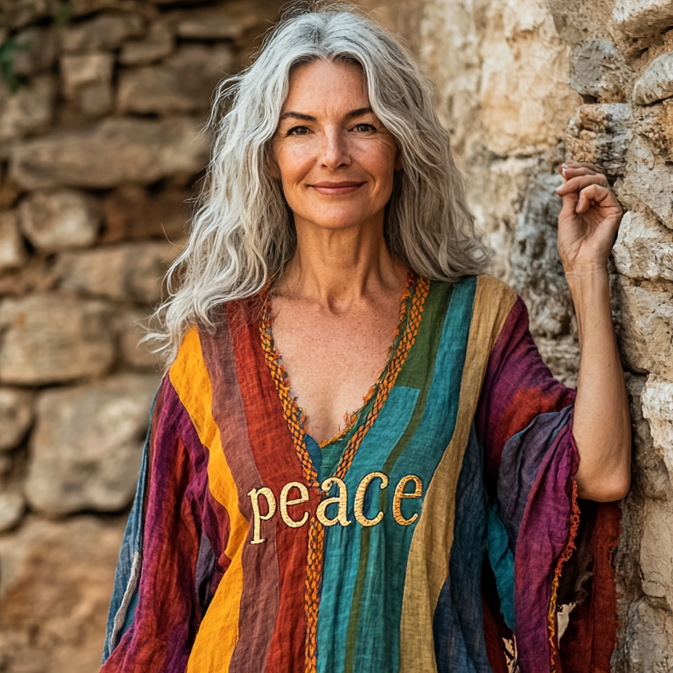 Vintage Loose Linen Patchwork Dress cf4c