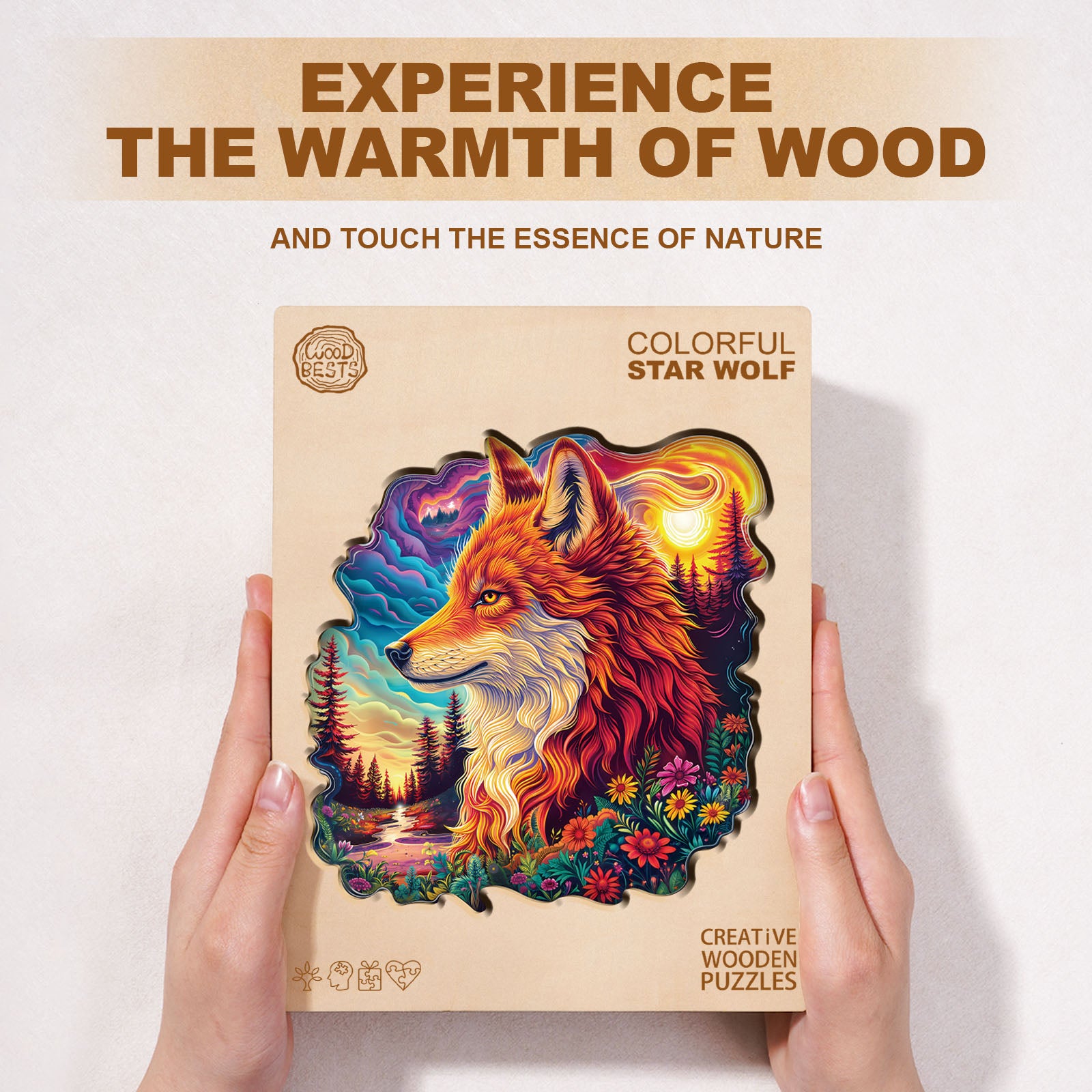 Colorful Star Wolf Wooden Jigsaw Puzzle