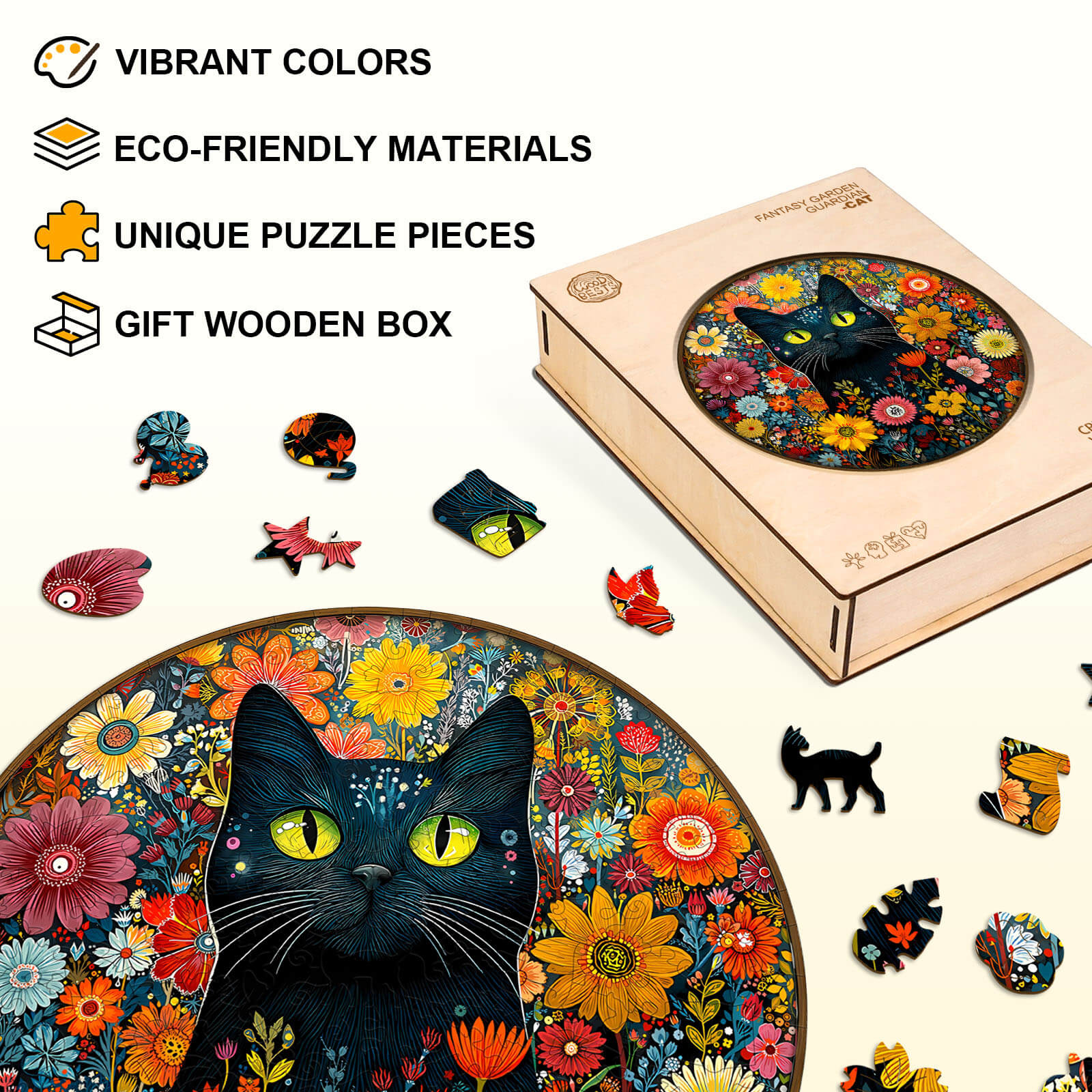 Fantasy Garden Guardian-Cat Wooden Jigsaw Puzzle