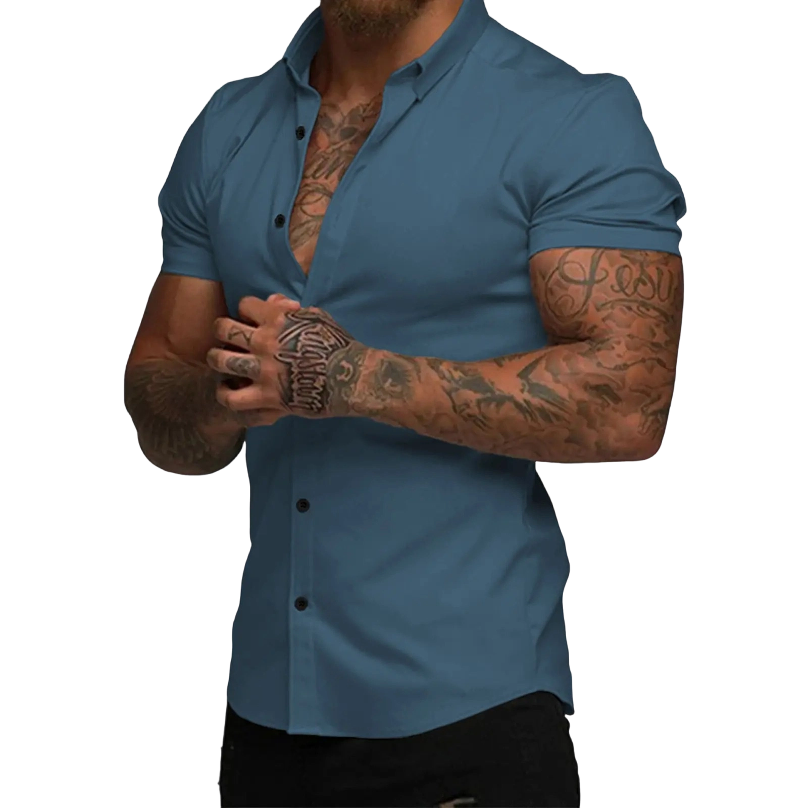 Mens Muscle Fit Dress Shirts Casual Button Down Shirt Short Sleeve Wrinkle-Free Shirts