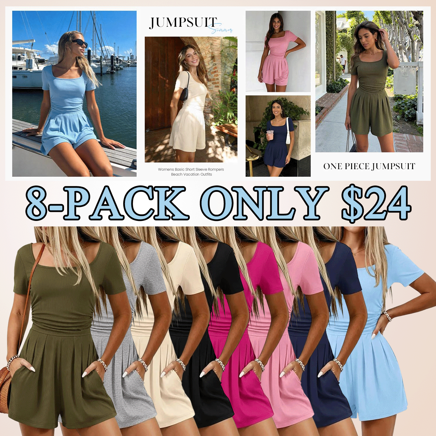 Women’s Casual Summer Knit Romper – Short Sleeve One-Piece Outfit