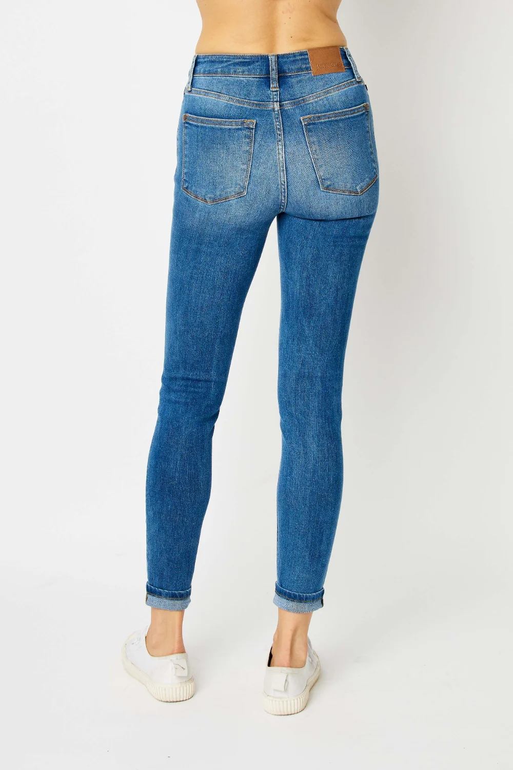 Blue Full Size Cuffed Hem Skinny Jeans