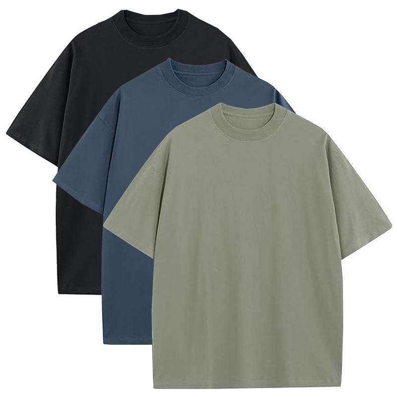 Unisex Heavyweight 100% Cotton Drop Shoulder T-Shirts, Multi-Pack Casual Oversized Fashion Tees
