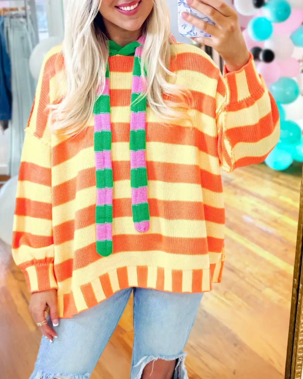 Vibrant Striped Hooded Sweater