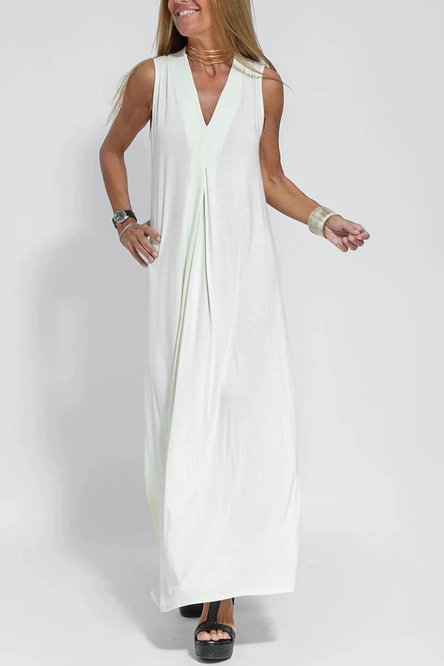 Solid Color Sleeveless Maxi Dress