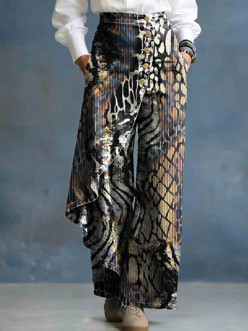 Women's Retro Leopard Print Art Stylish Design High-waisted Relaxed Fit Wide-leg Jeans