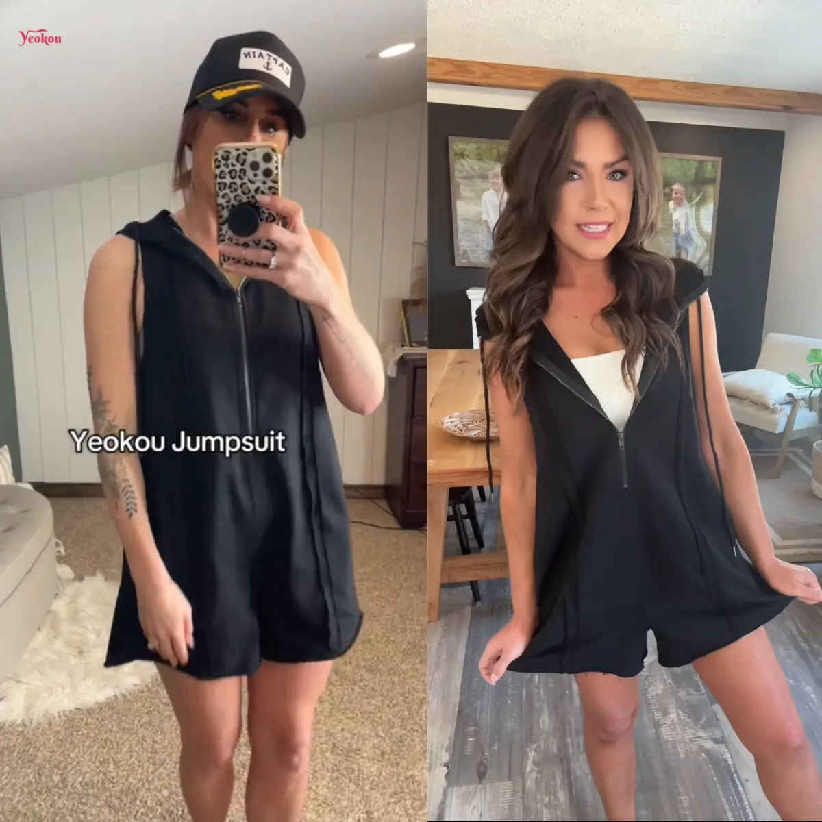 Womens Hooded Romper Sleeveless Athletic Workout Summer Casual Half Zip V Neck Overall Jumpsuits with Pockets