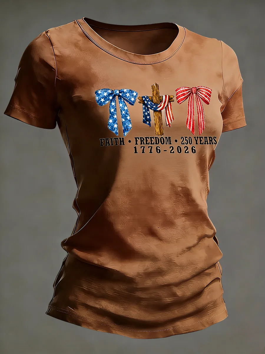 Faith Freedom Patriotic Cross American Flag Bow T-shirt