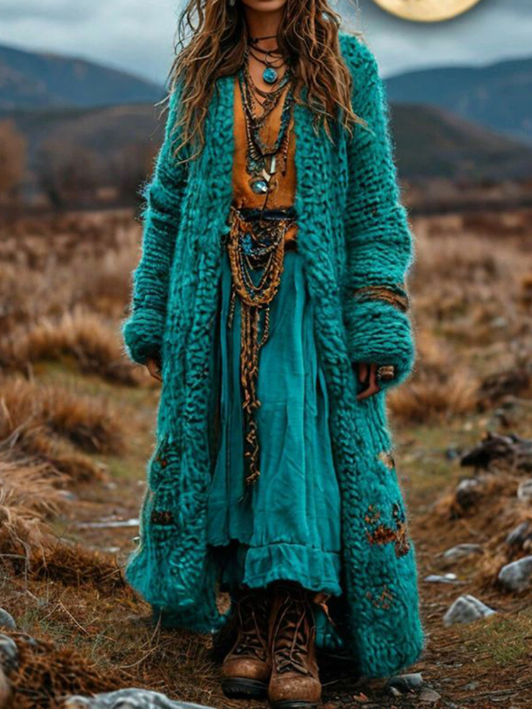 Women's Fairman Island Jacquard Retro Long Sleeve Print Cardigan ea78