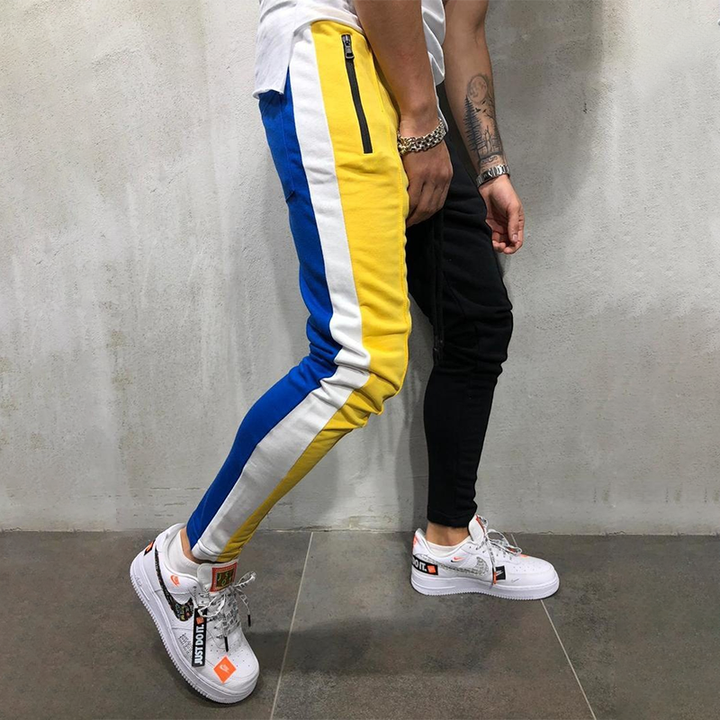 Men'S Contrasting Color Pocket Casual Knitted Trousers