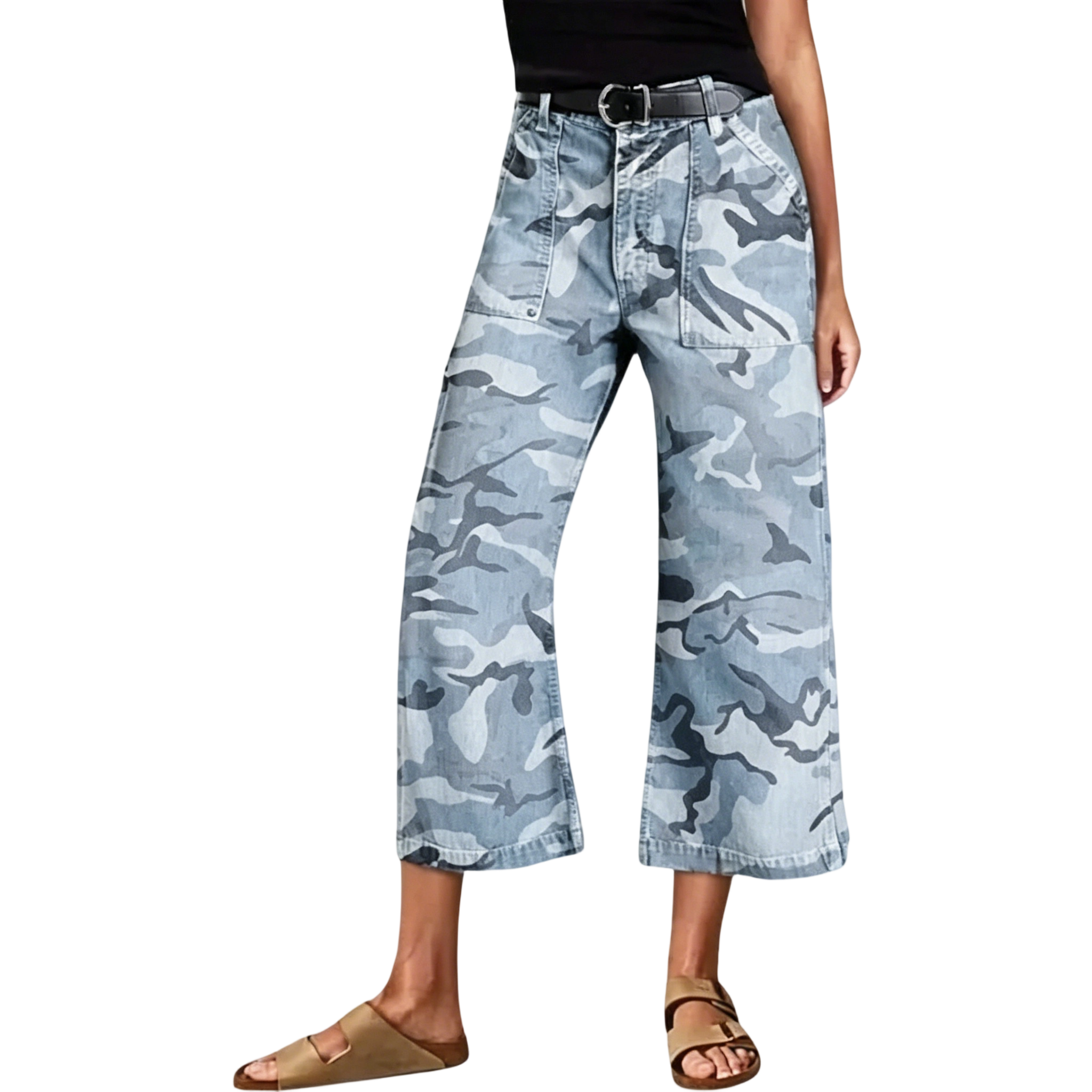 Stretchy Camo Print Mid Waist Straight Leg Capri Pants Summer Vibes