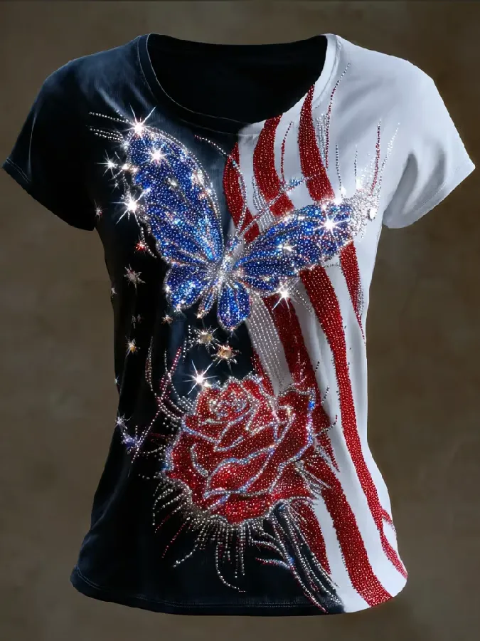 Women'S Casual Short-Sleeved T-Shirt With American 250th Anniversary Commemorative Print.